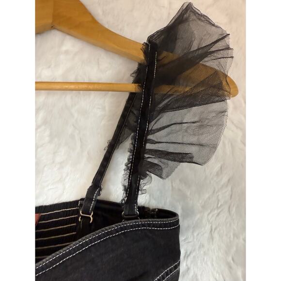 NWT Anthropologie Pilcro Sheer Tulle Babydoll Blouse Top Black Denim Corset XS - Picture 9 of 16